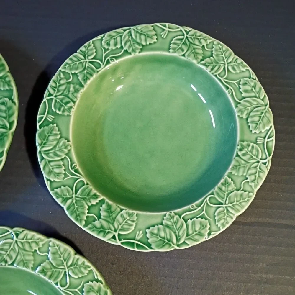 Pier 1 Imports Set of 3 Green Strawberry Leaves Bowls 8.25” Portugal Pottery